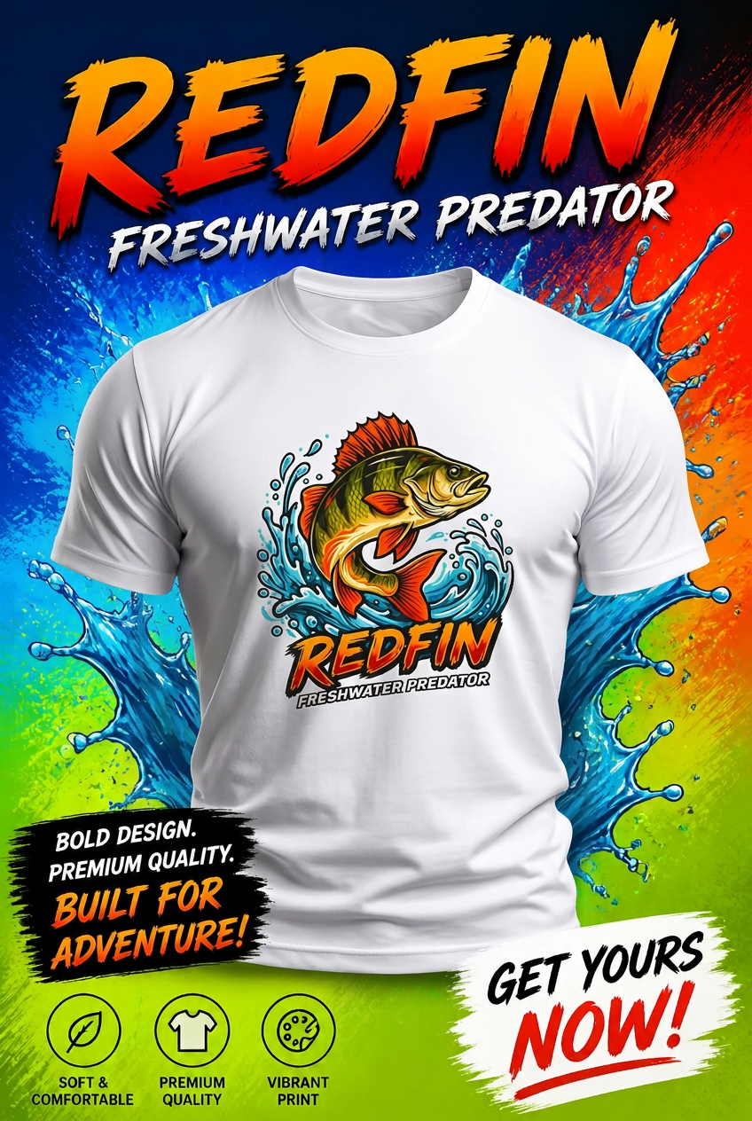 Redfin Fishing Tee — Freshwater Predator Graphic T-Shirt