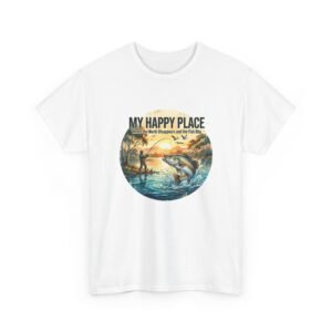 My Happy Place Fishing T‑Shirt — Vintage Sunset Bass Shirt for Anglers