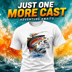 Fishing T‑Shirt — Rainbow Trout 'Just One More Cast' Graphic Tee