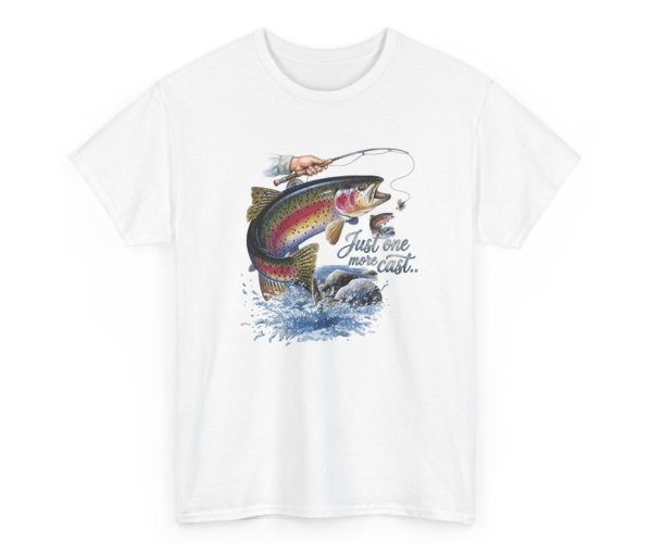 Fishing T‑Shirt — Rainbow Trout ‘Just One More Cast’ Graphic Tee