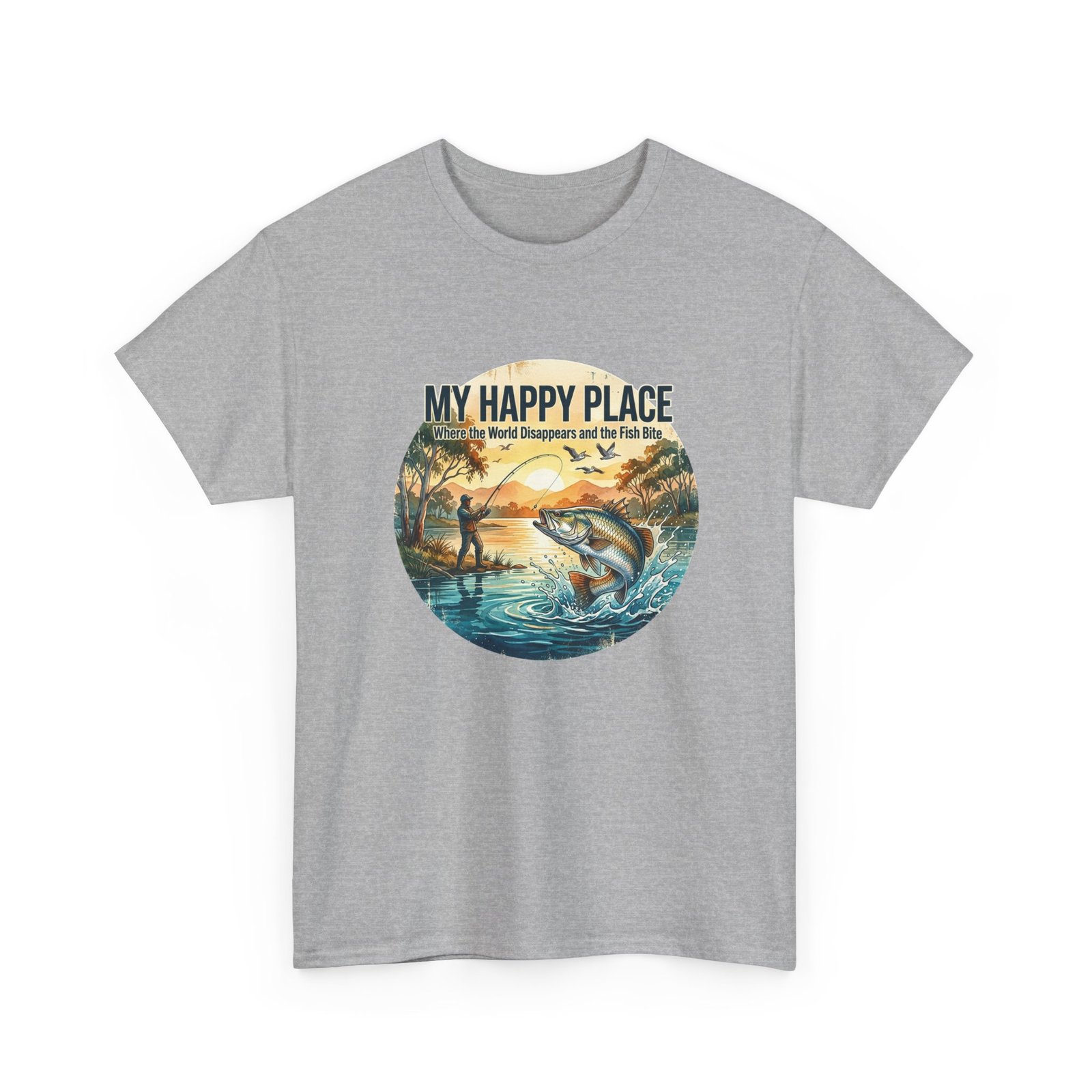 My Happy Place Fishing T‑Shirt — Vintage Sunset Bass Shirt for Anglers - Image 3
